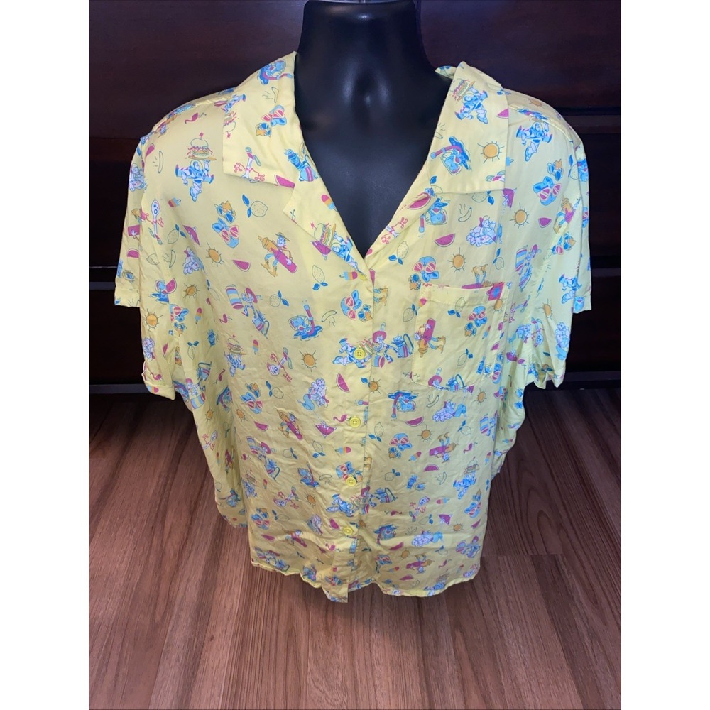 Disney Shirt Womens Size 2X Yellow Button Up Toy Story Summer Splash Ladies